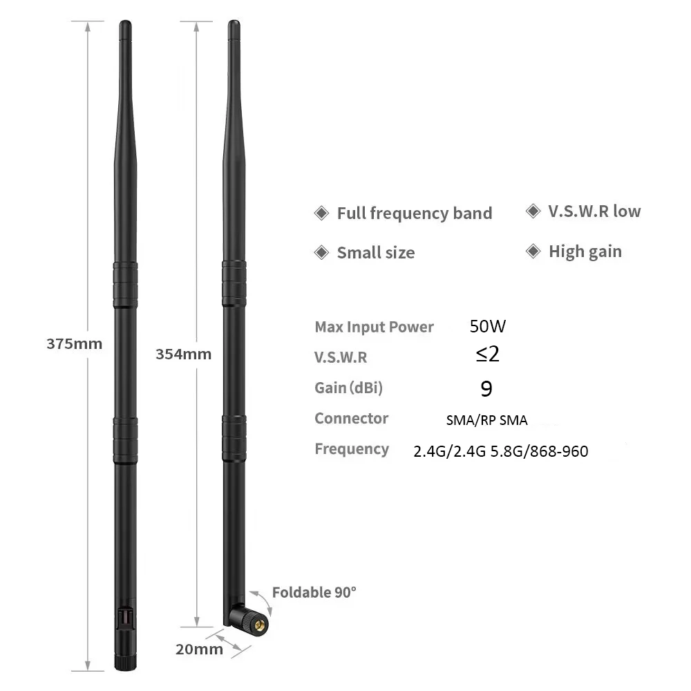 868MHZ 915MHZ GSM 2.4G 5.8G WiFi Stick Antenna Omni High Gain 9dBi SMA Male for Netword Card Wireless Router Network Booster