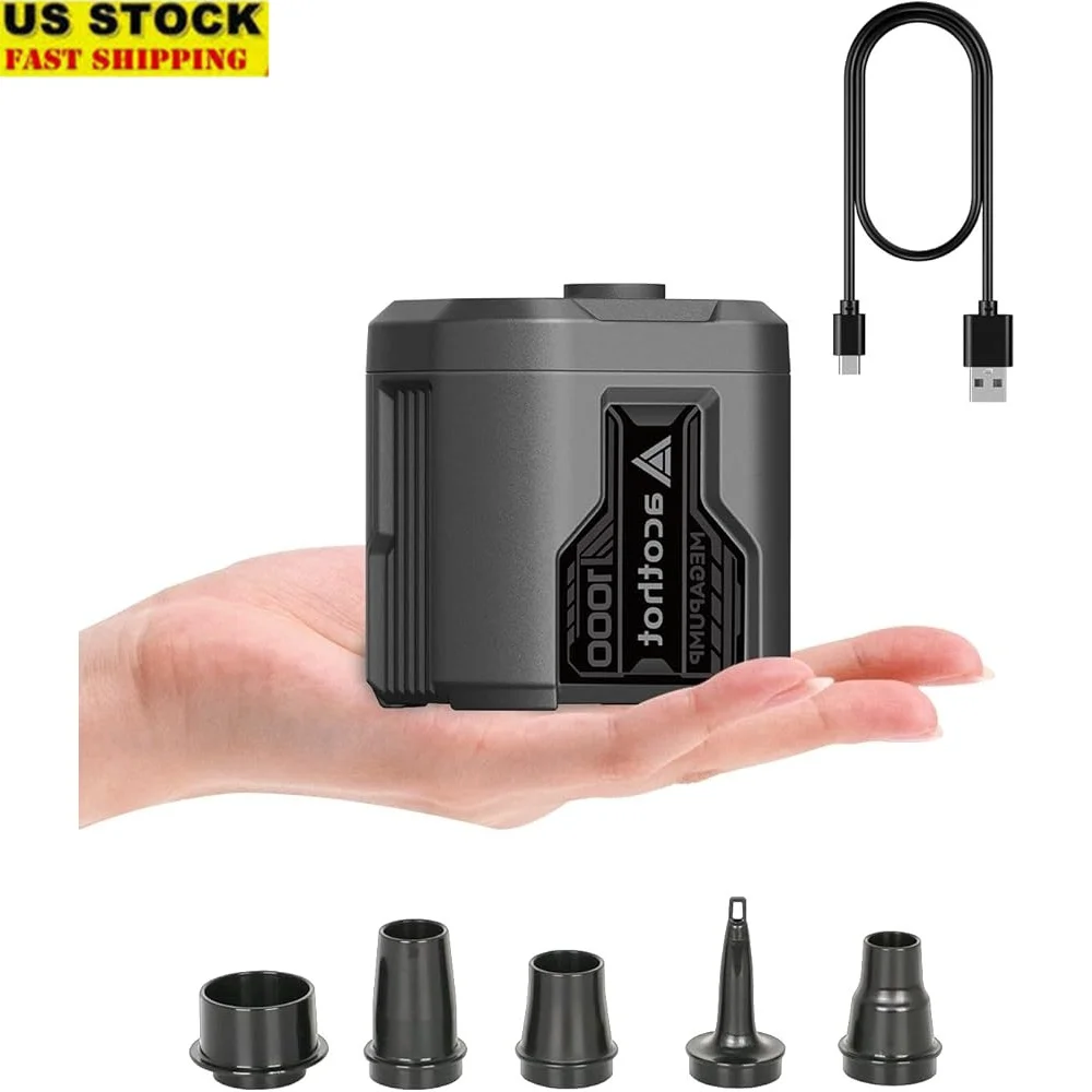

Cordless Rechargeable Air Pump 1300mAh Battery Powered Quick Fill Air Mattresses Inflatables Pools Camping Hiking