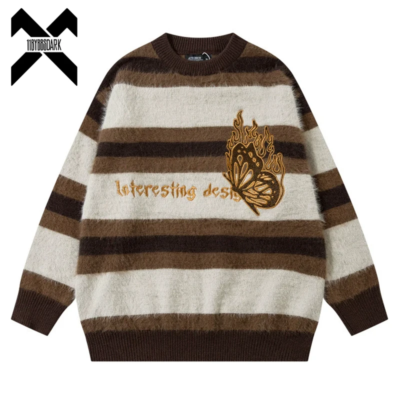 2025 NIEUWE Hip Hop Trui Unisex High Street Vlinder Geborduurde Gebreide Trui Mannen Vrouwen Losse Truien Y2K