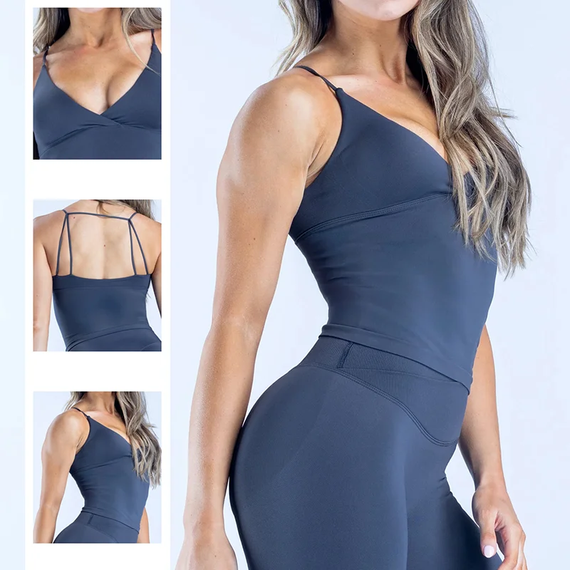 WAREBALL Yoga Vision Twist Front Longline Top Leggings Set Women's Backless Bra Vest High-Waisted Gym Sports Set