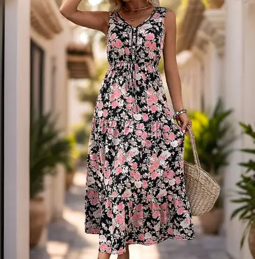

Women's Fashion Dress 2025 Spring/summer Latest Hot Selling Casual Y2K Simple Style Unique New Women's Printed Sleeveless Dress