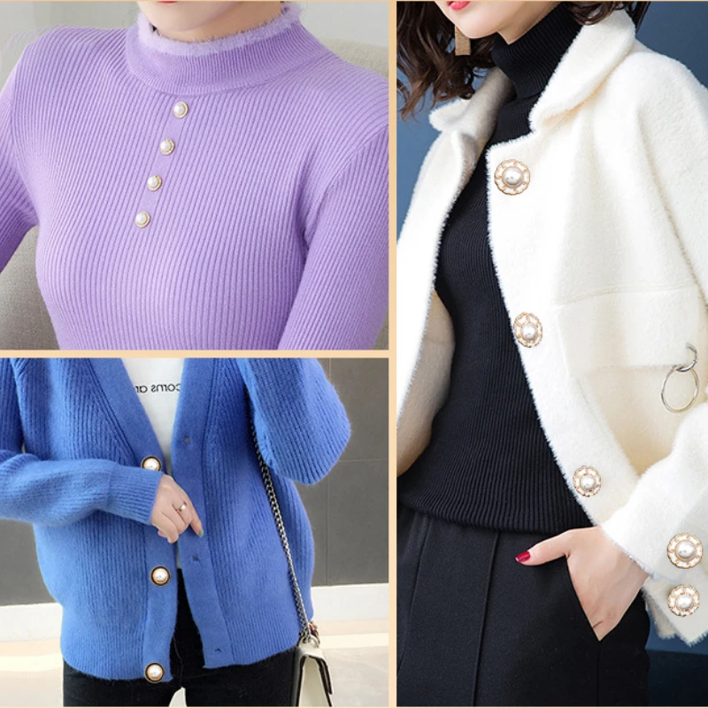 Luxury Rhinestones Button Imitation Pearl Metal Shank Buttons for Women Windbreaker Coat Sweater DIY Apparel Sewing Accessories