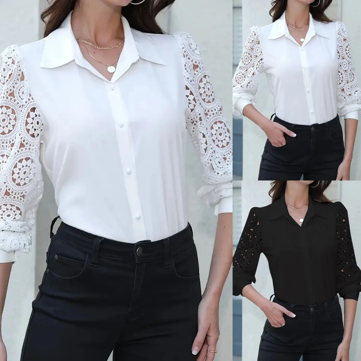 Camisa de manga larga de encaje a la moda de primavera y otoño, camisa de mujer Блузка Ру siknik Жletiе Camisa Blanca Camisas femeninas Estilosas