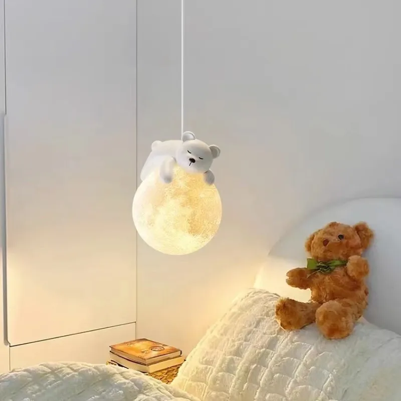 lustre de led moderno bonito minimalista para criancas lua urso coelho quente quarto corredor varanda luminaria menino menina 01