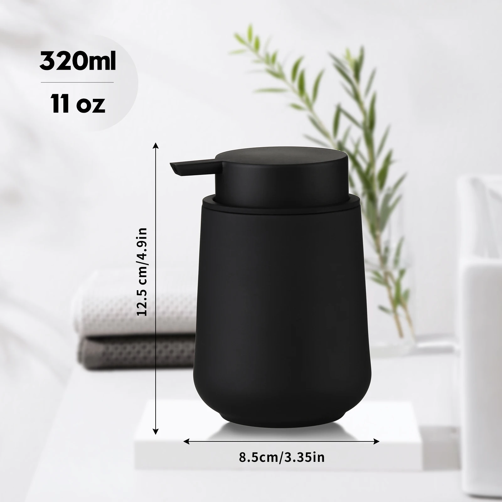 Mattschwarzer flüssiger Handseifenspender aus Kunststoff, 11 Unzen – moderner, minimalistischer Stil für Badezimmer- und Küchenarbeitsplatte, nachfüllbar – Detail 7