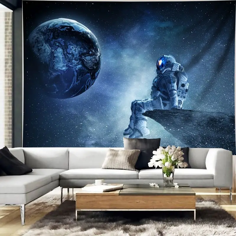 Dramatic Space Tapestry Astronaut Near Earth Galaxy Mural Cosmic Sci Fi Wall Art Decor Living Room Home Decoration