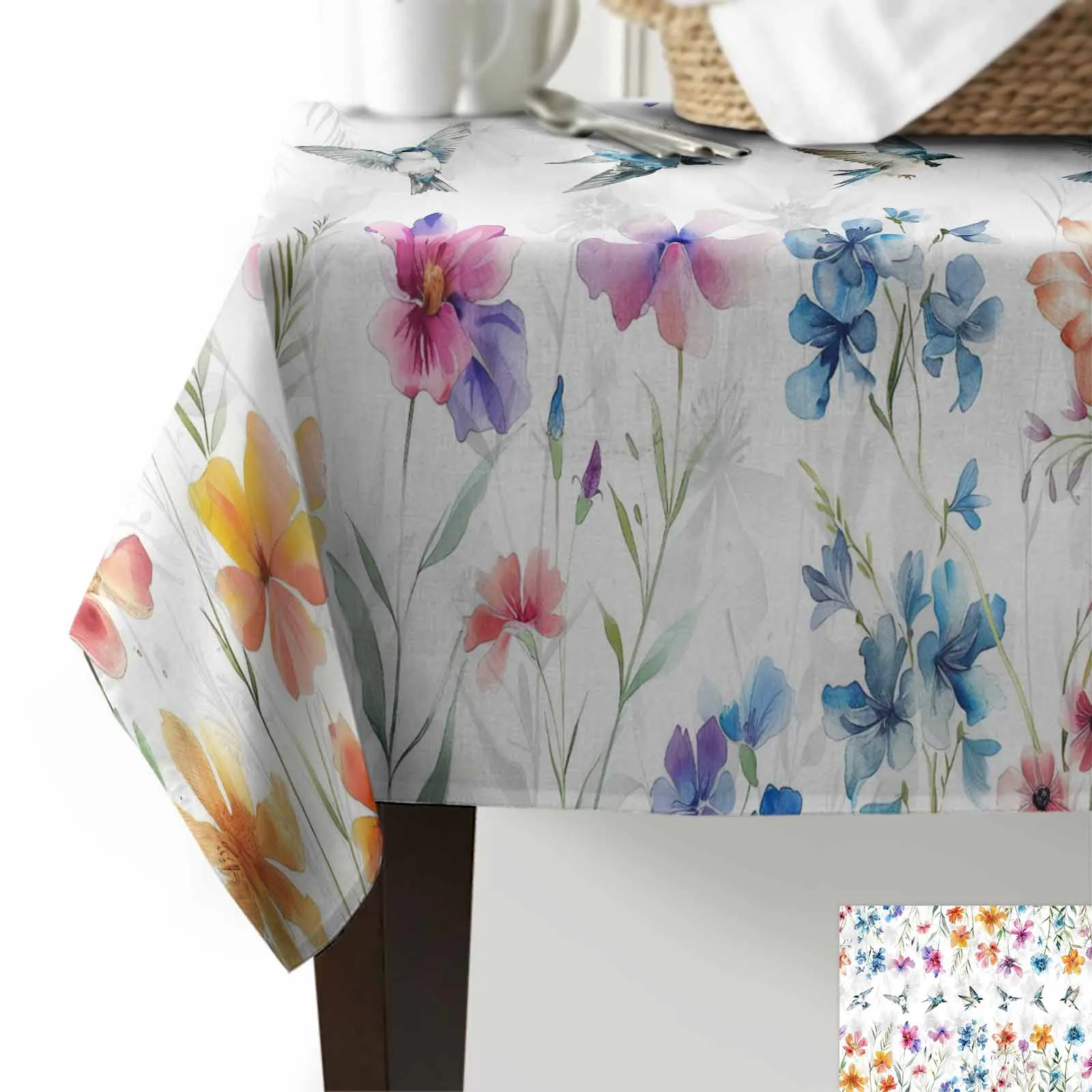 Bird Watercolor Flower Anti-scalding Thickened Waterproof Tablecloth Rectangular Round Table Cover Kitchen Furnishings