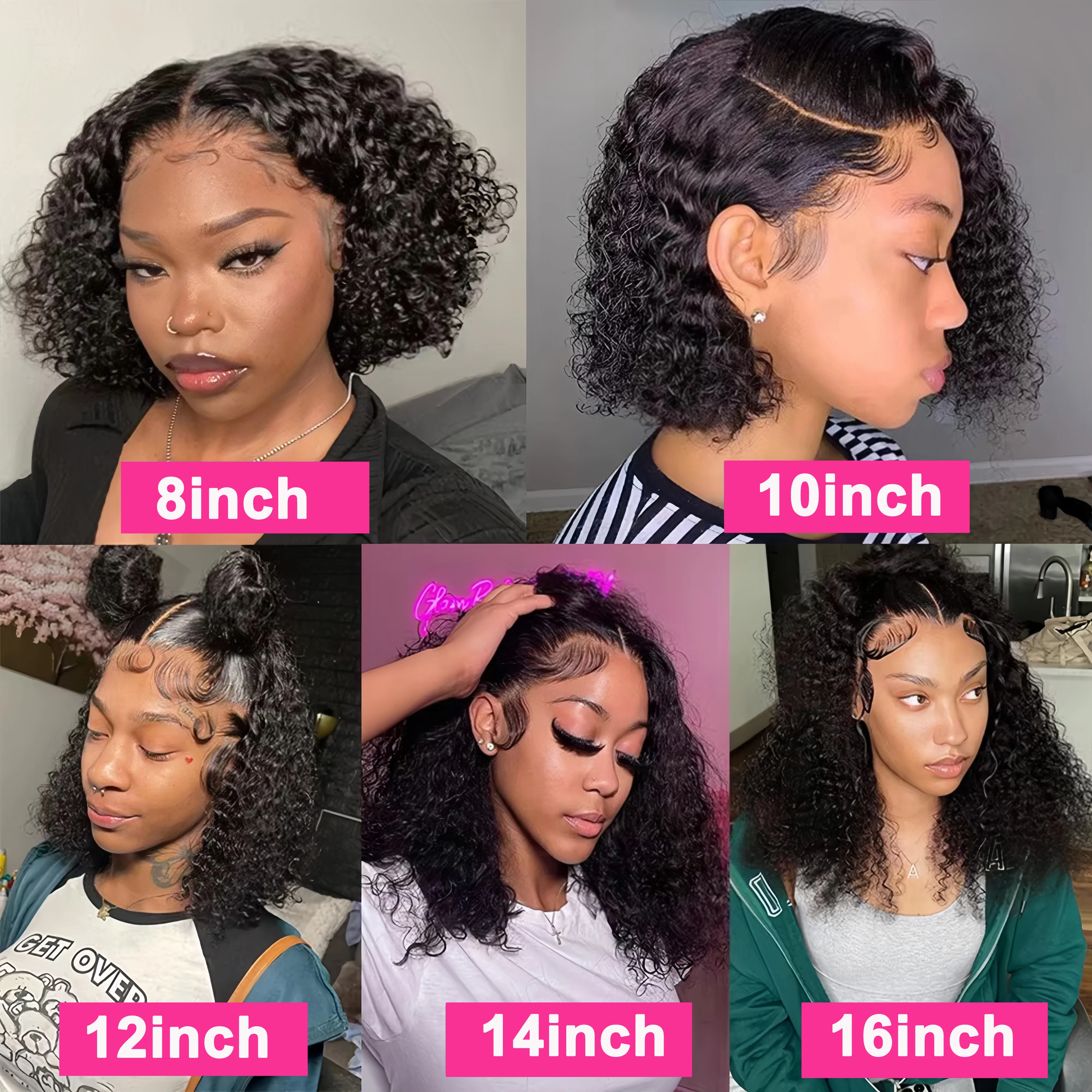 โรซาบิวตี้ ดีฟเวฟวิกผมบ๊อบสั้นผมมนุษย์ 100% หยิกหยักศกบราซิลเรมีลูกไม้ด้านหน้าวิกผมมนุษย์สำหรับผู้หญิงความหนาแน่น 200