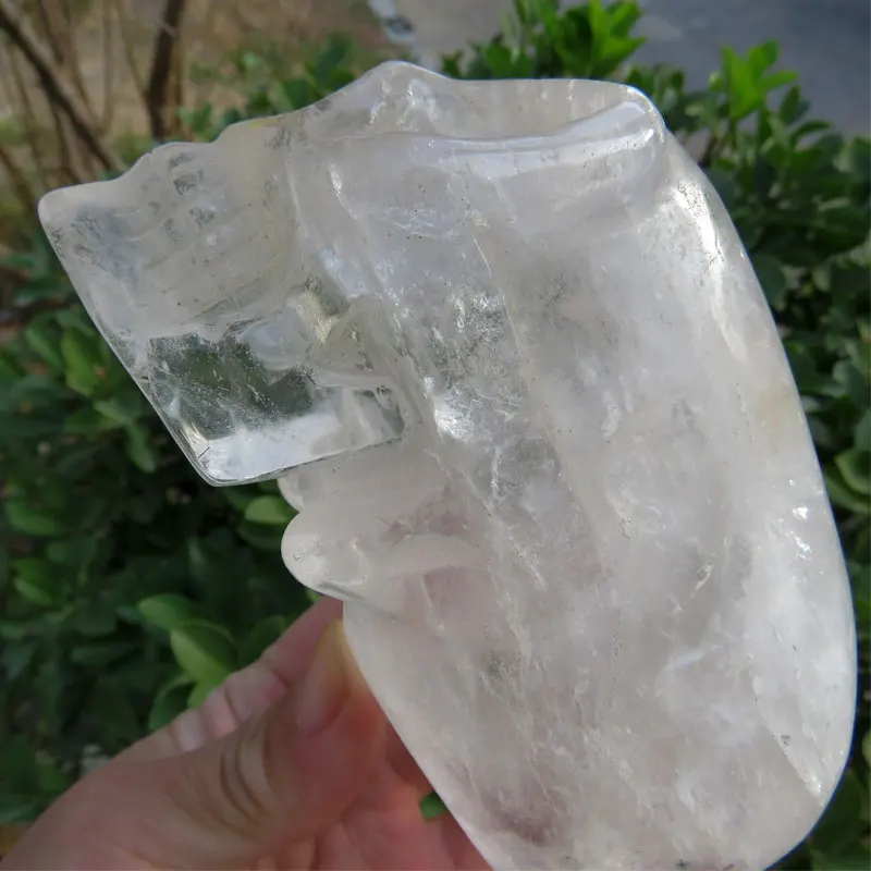 656g Rare AAA Low Price 100% Natural Brazil Clear Quartz Crystal Skull with Black Rutile Meditation Healing Reiki Cristal Skull