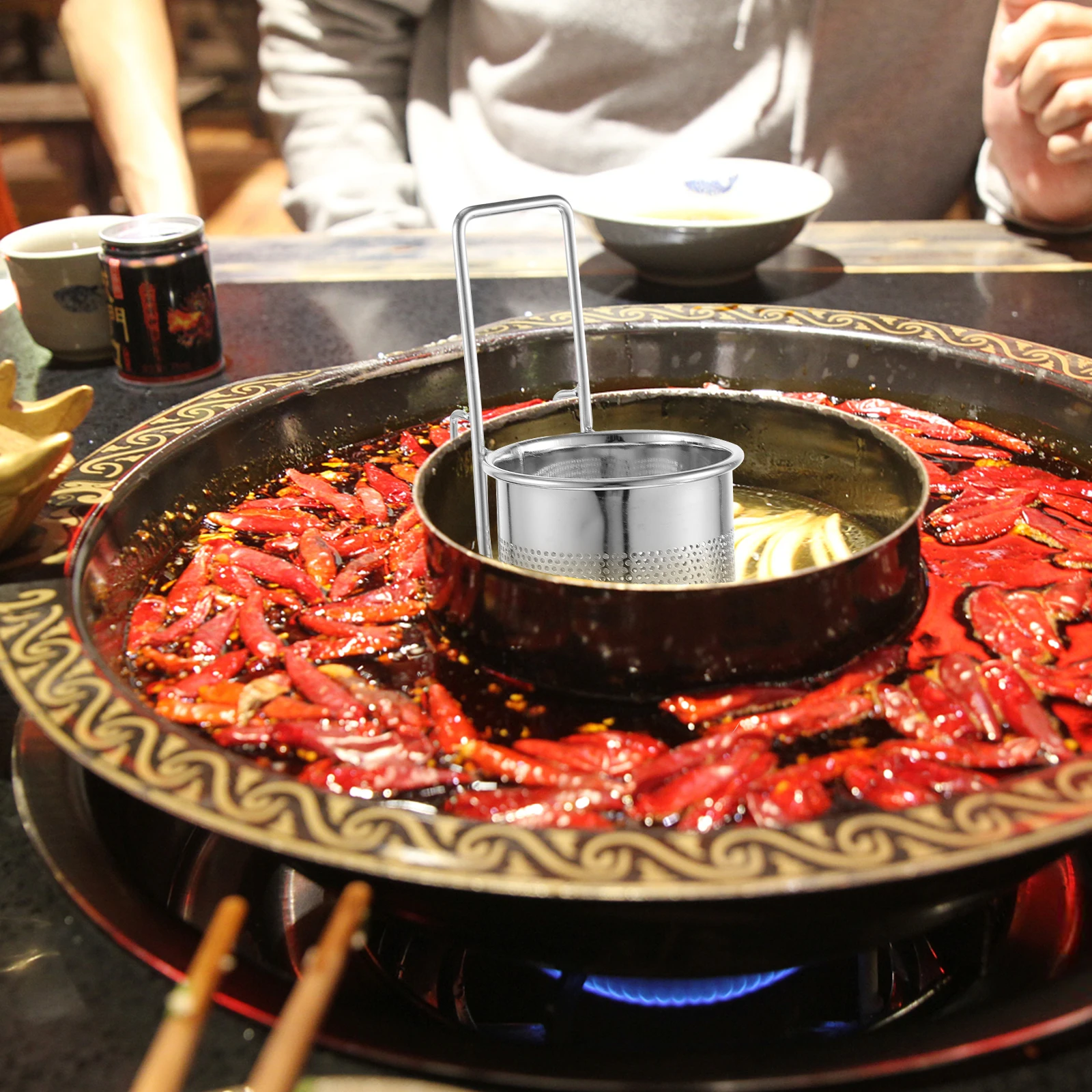 

1pc Stainless Steel Pot Hook Strainer 9CM Handle Easy Clean Hot-Pot Strain Basket Kitchen Tool Hotpot Hanging Basket