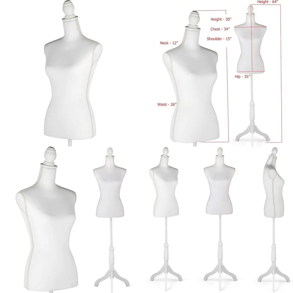 

Adjustable Height Female Mannequin with Tripod Stand for Clothing Display, White