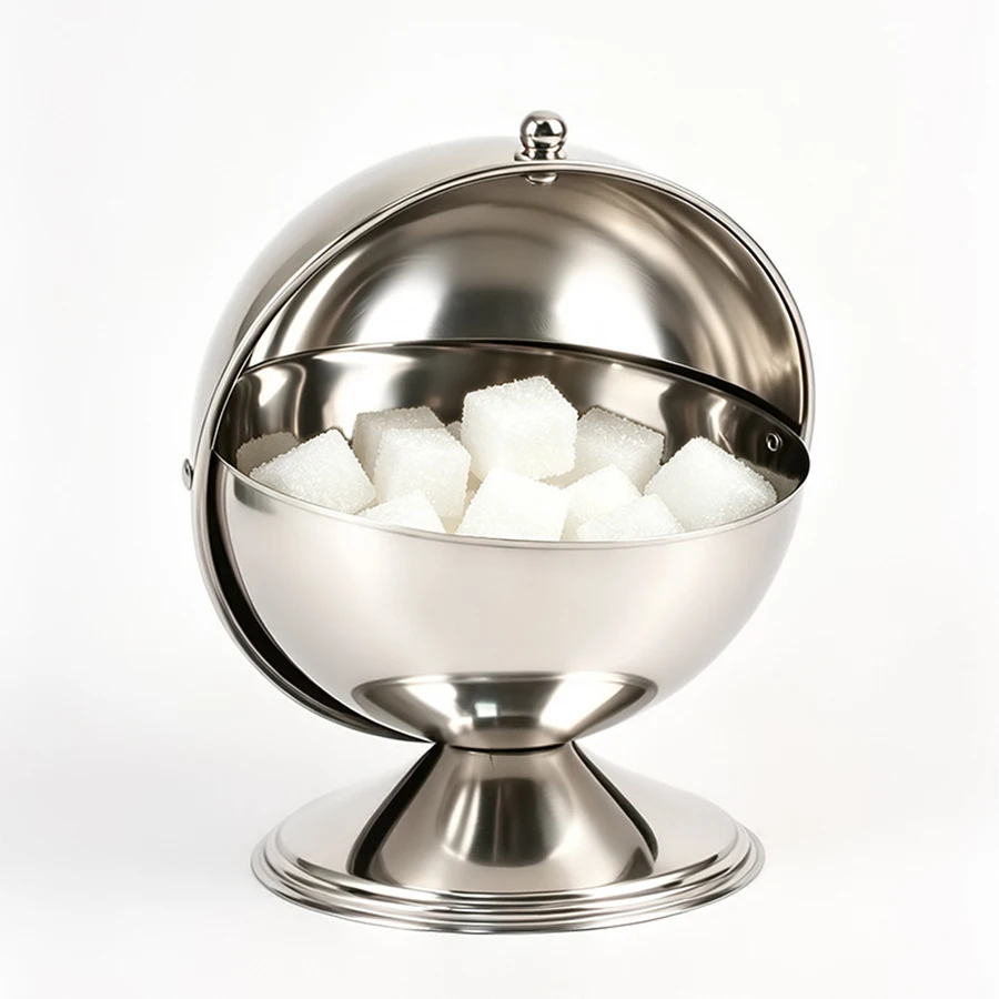 Modern Stainless Steel Jar with Flip Lid, Sphere Storage Container for Kitchen Office Home Decor, Holiday Desktop Organizer