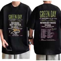 Camisetas gráficas de Rock Band Green Day Bands The Saviors Tour para hombres y mujeres, camiseta Vintage de moda, camisetas de algodón puro de gran tamaño