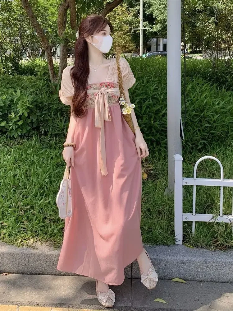 

2024 Chinese Traditional Daily Hanfu Dress Set Women Ancient Style Improved Dress Oriental Style Women Pink Daily Hanfu Dress