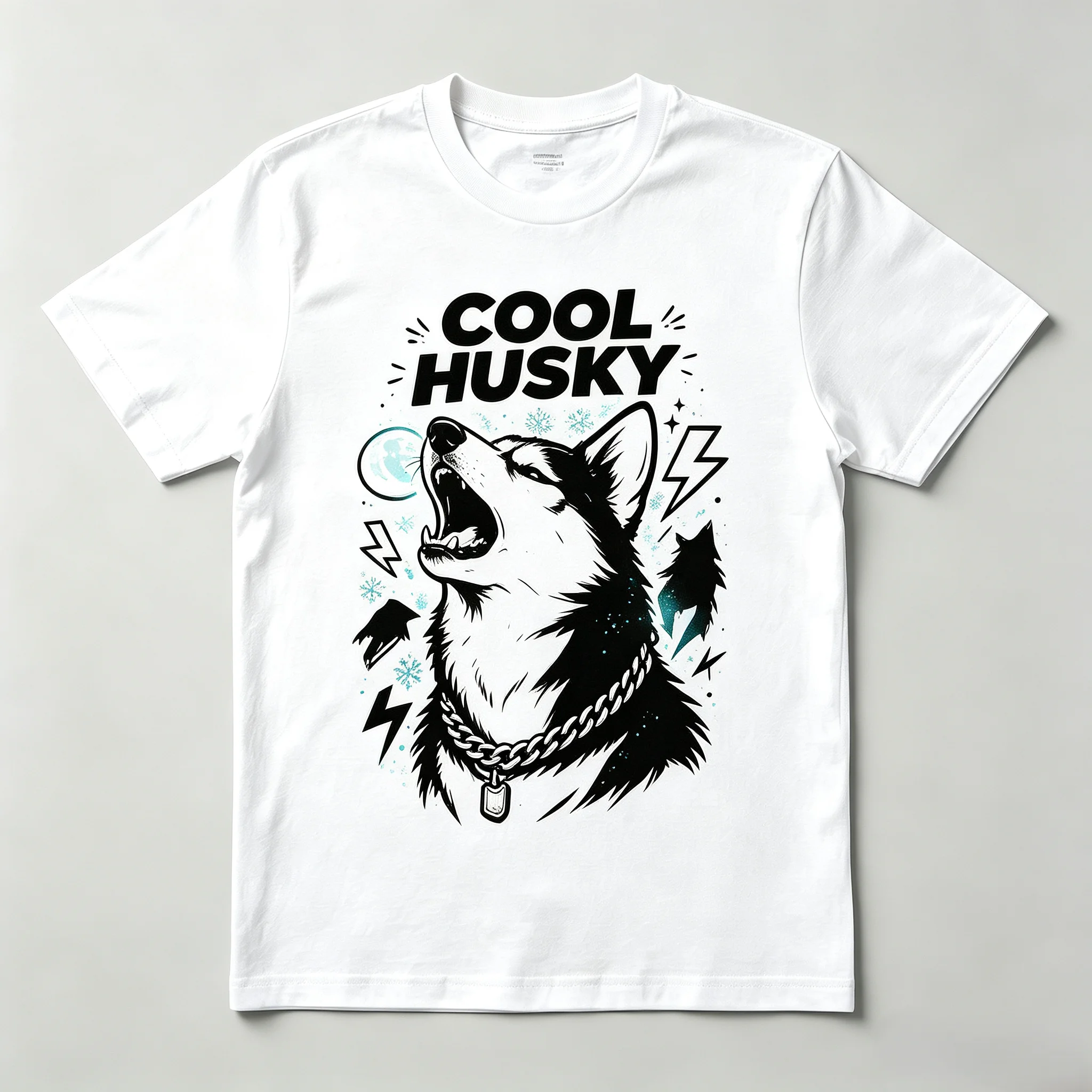 Unisex Cool Husky Howling Moon Graphic T‑Shirt Street Graffiti Art Print Short Sleeve Crewneck White Cotton Tees Casual Tops For Men Women Siberian Husky Lover Gift