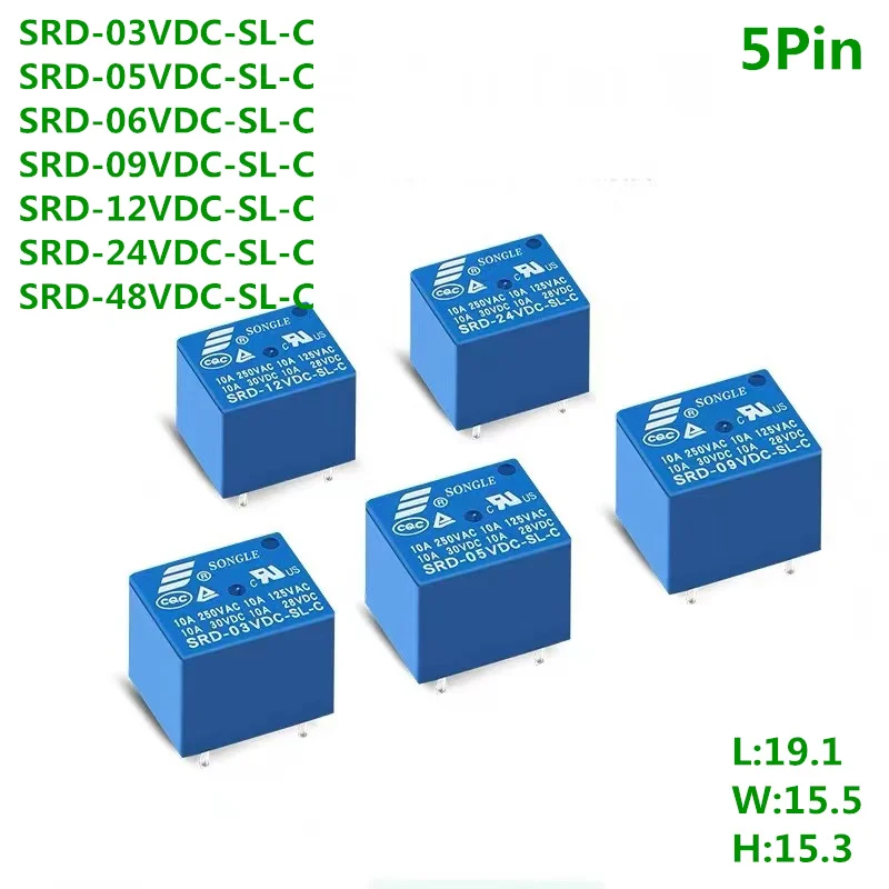 20PCS Relay SRD-03VDC-SL-C SRD-05VDC-SL-C SRD-09VDC-SL-C SRD-12VDC-SL-C SRD-24VDC-SL-C 3V 5V 9V 12V 24V 48V 10A 250VAC 5PIN T73