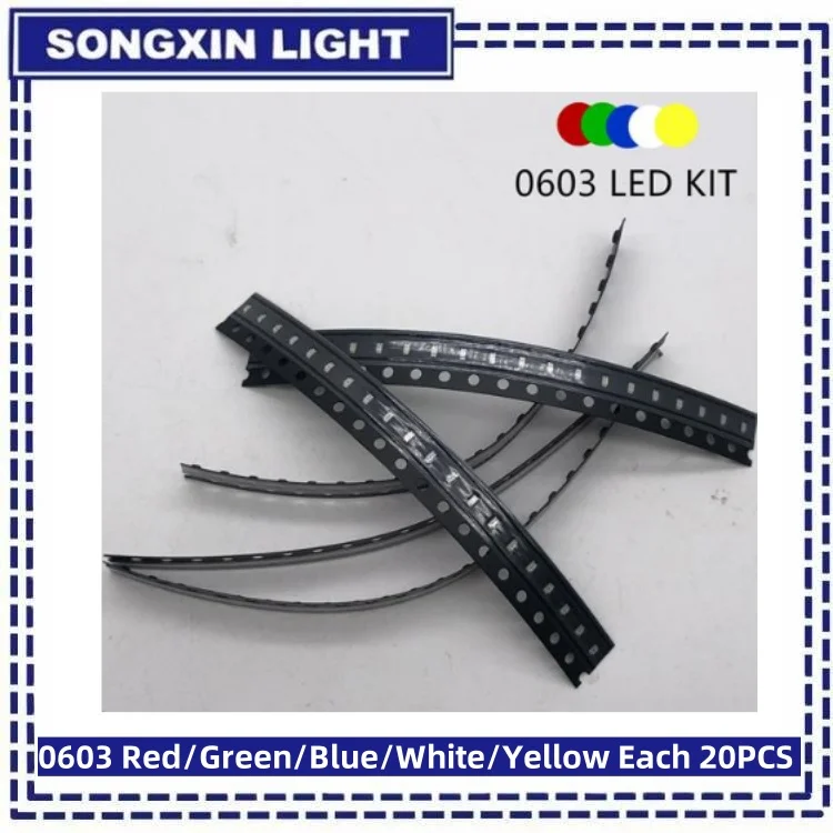 100PCS SMD LED 0603 Light Emitting Diode Ultra-bright 1608 Smd LED Red White Yellow Green Blue Pink Purple 20mA for DIY Lighting