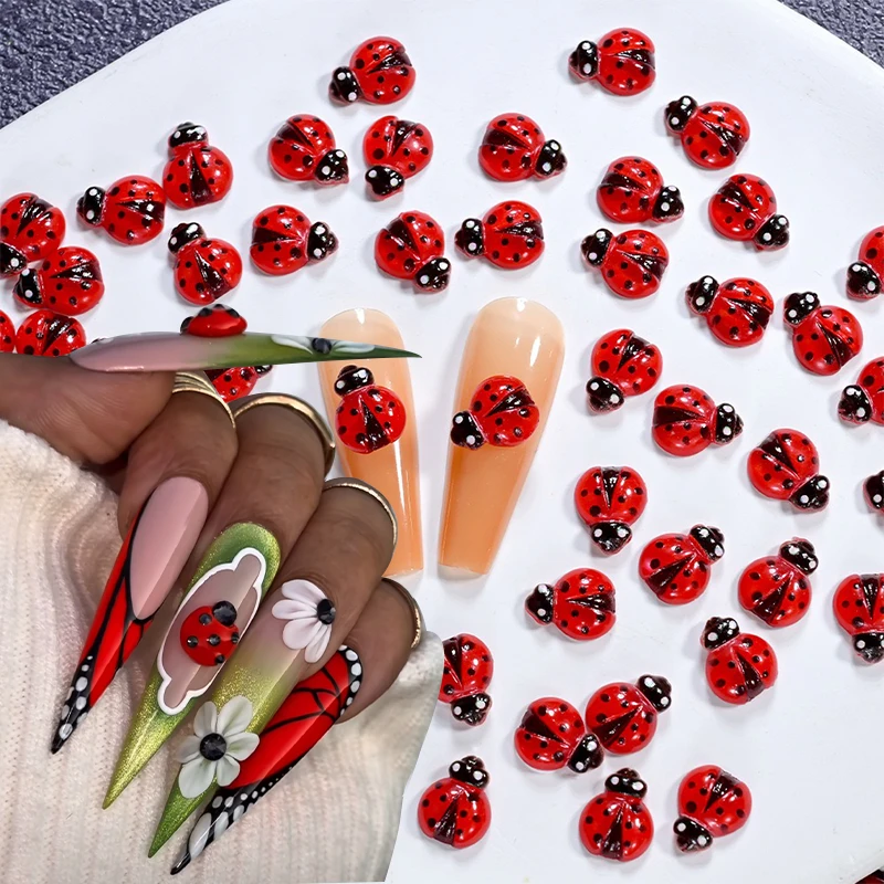 20 pièces mignon insecte coccinelle ongles breloques 3D résine coccinelles Nail Art strass 8*10mm été manucure décoration coccinelle bricolage