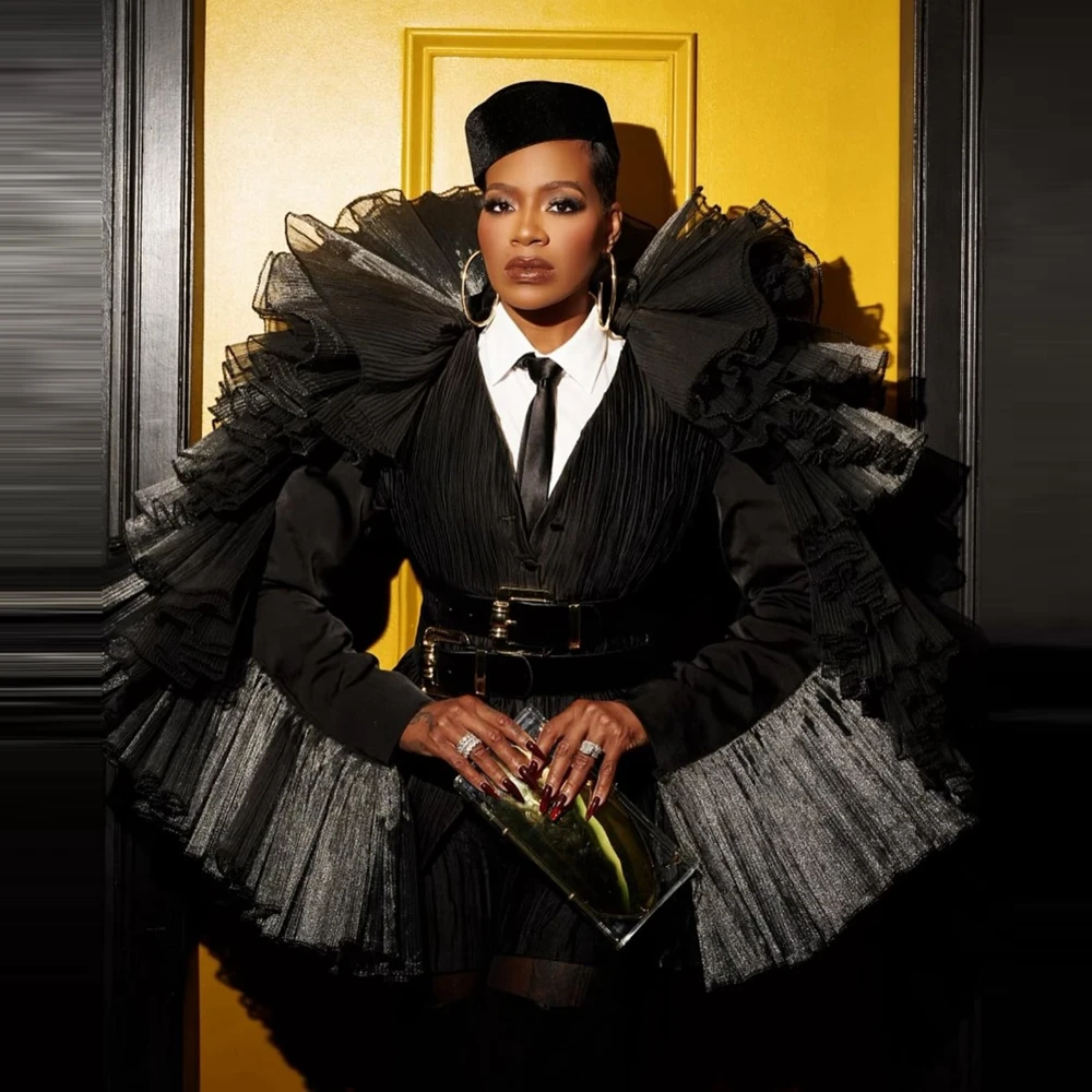 

Черное сетчатое плиссированное пальто большого размера, новая мода, пышная сетчатая женская куртка с оборками, уникальное тюлевое пальто для выпускного вечера с длинными рукавами