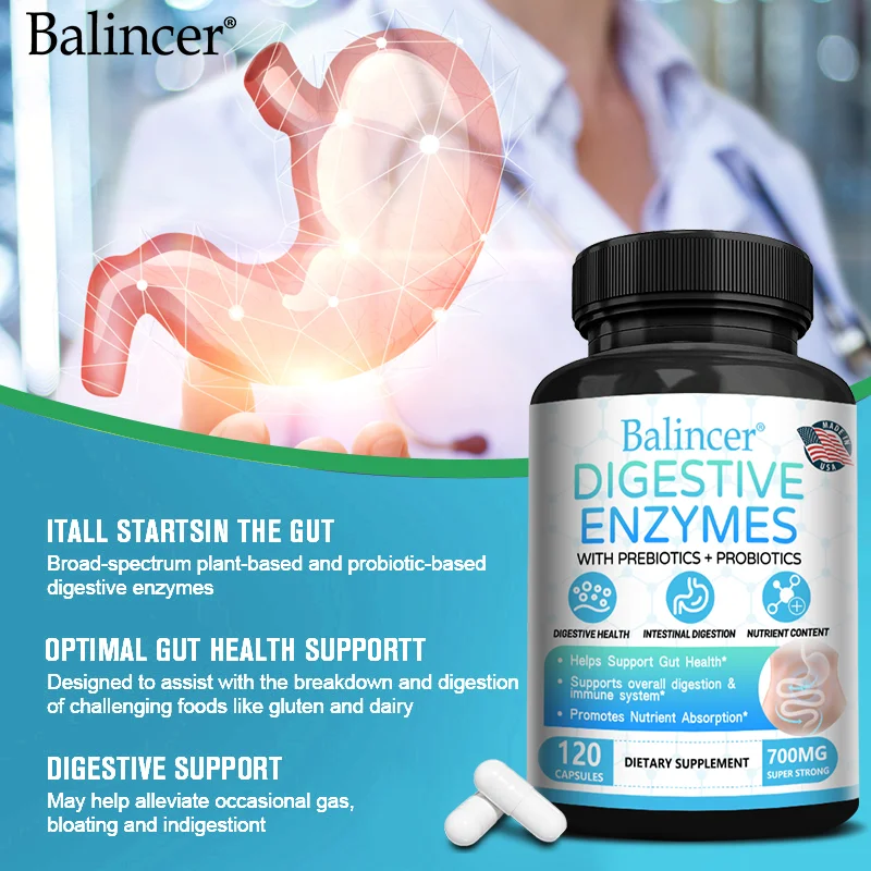 Capsules d'enzyme digestive - Soulagement du gaz et du sang, favorise la santé digestive, la santé intestinale, le soutien immunitaire