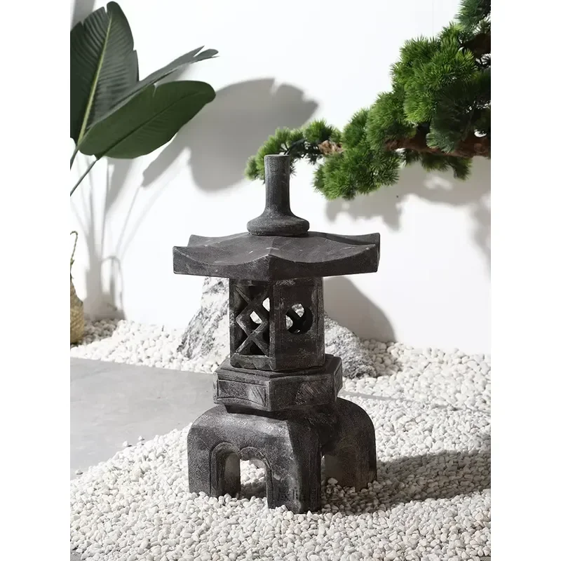 Stone Lantern Japanese-style Courtyard Waterproof Stone Carving Lamp Antique Chinese-style Solar Energy Lighthouse Outdoor