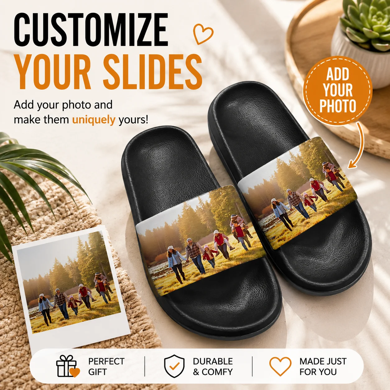 Custom Photo Slides • Personalized Picture Flip Flops • Custom Slides Gift for Him or Her