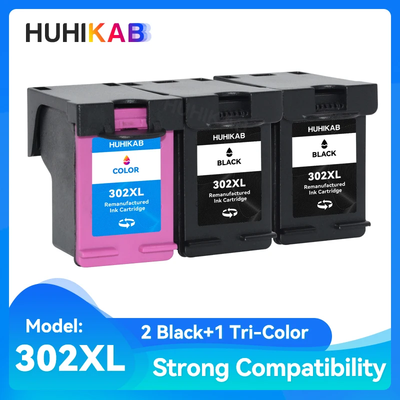 HUHIKAB 302XL Wkłady atramentowe Zamiennik do HP 302 Do HP302 XL Wkład atramentowy do drukarki Deskjet 1110 1111 1112 2130 2131