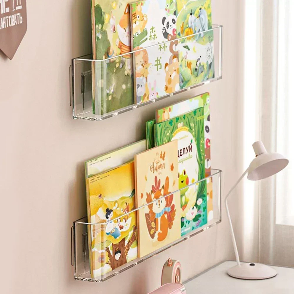 Book Display Rack Children's Bookshelf Transparent Acrylic Behind The Door Magazine Holders No-Punching Wall Hanging Storage New