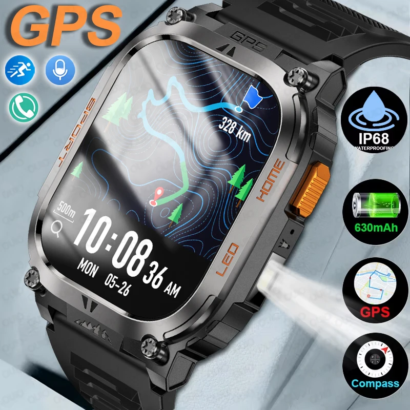 

Новые уличные умные часы с GPS, Bluetooth, звонки, пульс, кислород в крови, AI Voice, 630 мАч, компас, IP68, водонепроницаемые, 178 + спортивные умные часы