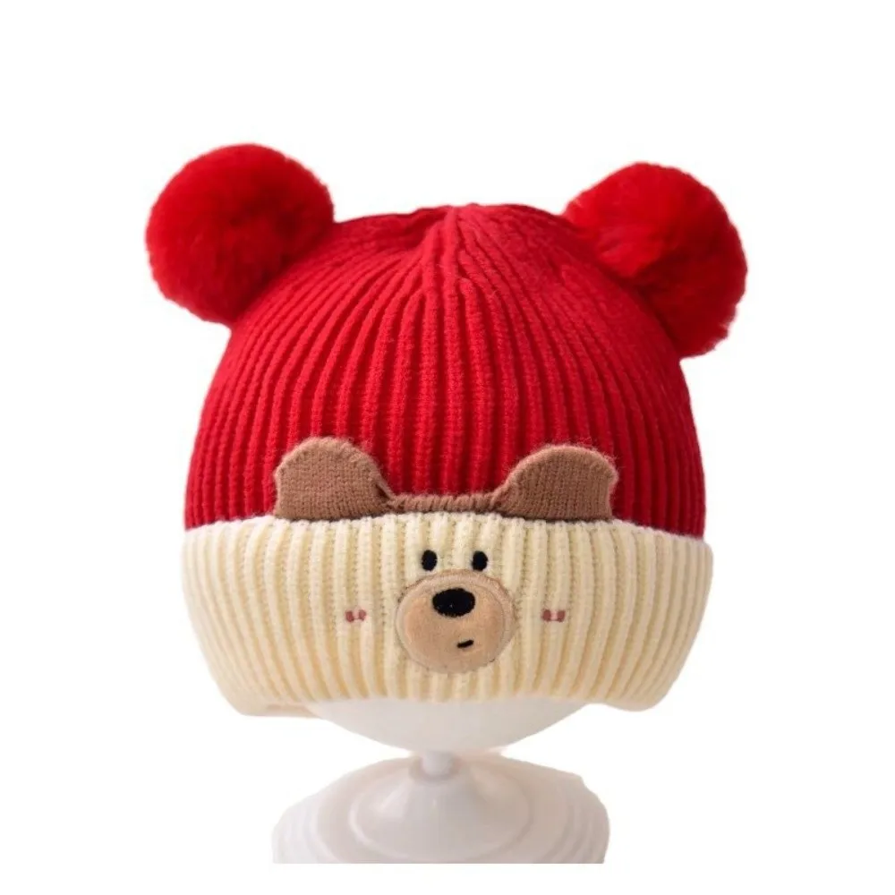 

New Cute Double Pompom Beanie Bonnet Thicken Windproof Pullover Hat Cold Proof Warm Ear Protection Cap Baby