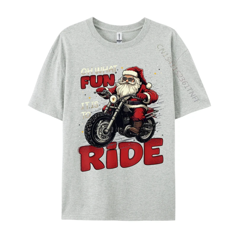 Oh What Fun It Is To Ride Funny Biker Santa On A Motorcycle T-Shirt Classical Style Men Tshirts Hot Sale T Shirt