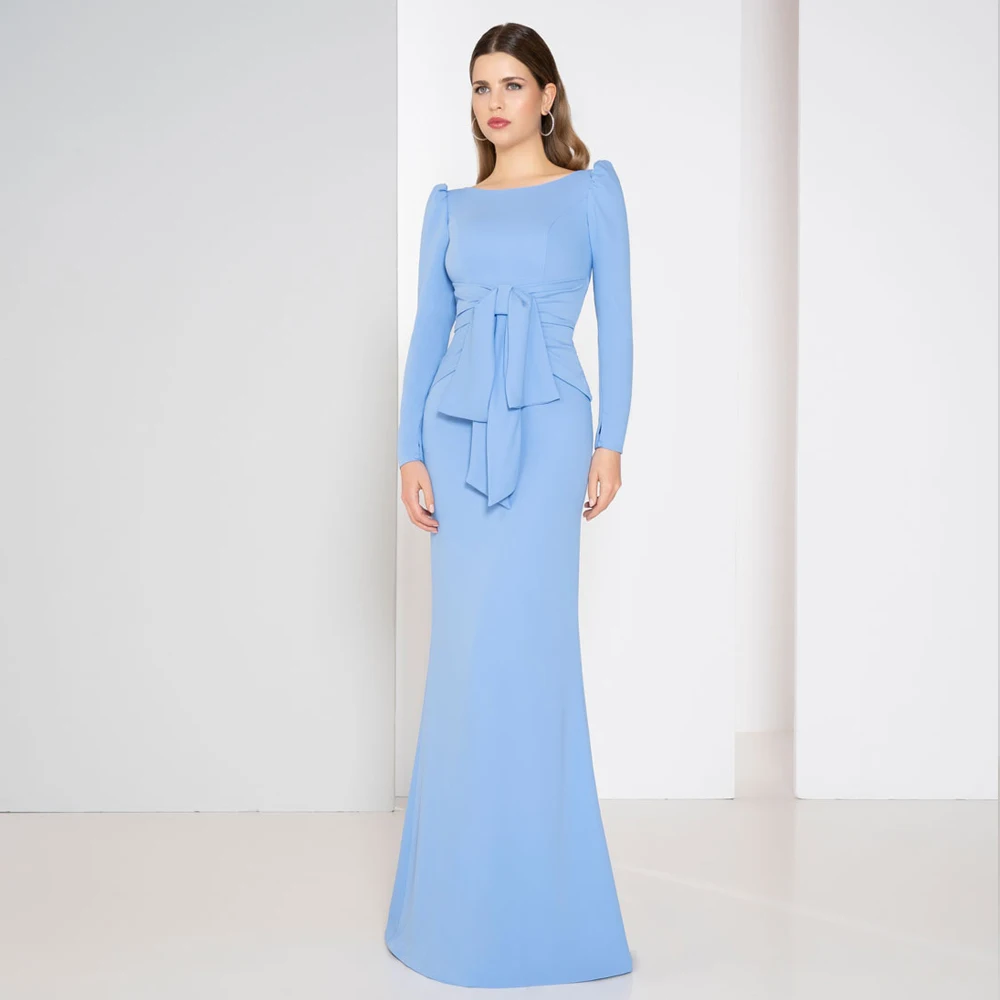 Simple O Neck Mother of the Bride Dresses For Wedding Long Sleeves Wedding Party Gowns Pleat Mermaid Floor Length فساتين السهرة