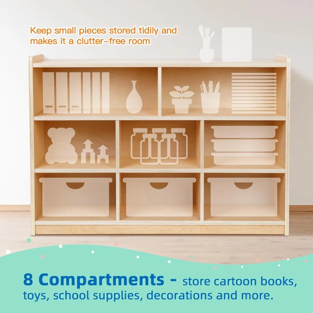 Toy Organizers and Storage for Kids, 35.4" H, Montessori Shelf 8-Section Wooden Storage Cabinet for Kids Room, Kids Storage