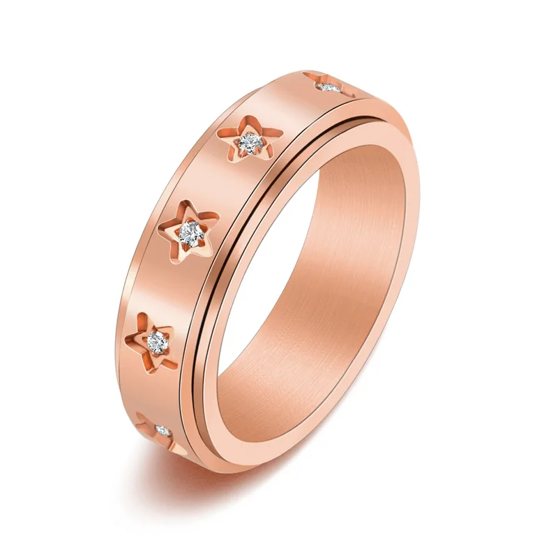 New Cubic Zirconia Fashion Luxury Rotable Ring Stainless Steel Relieve Stress Anxiety Ring Women's and Men's Fidgeting Jewelry