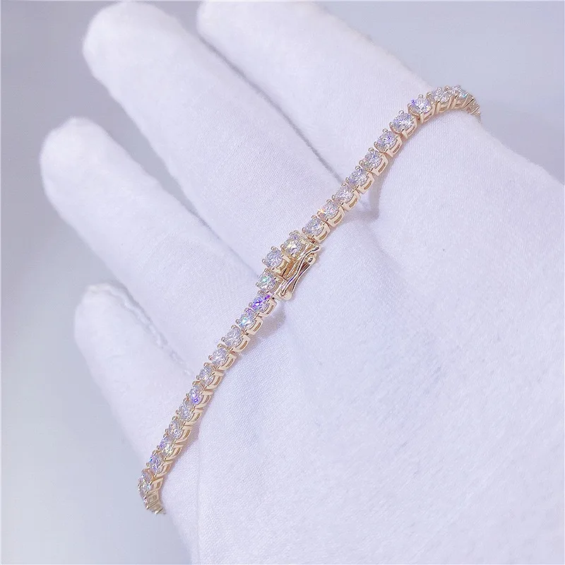 Iced 2mm Moissanite Tennis Bracelet Women 925 Sterling Silver D VVS1 Lab Diamond Link Chain Bracelets Bangle Pass Tester GRA