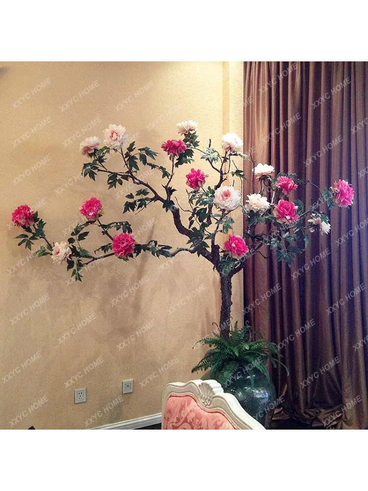 Peony Tree Artificial Flower  Fake Flower and Plastic Flower Fake Trees Indoor Living Room Decorative Tree Fake Trees Rattan