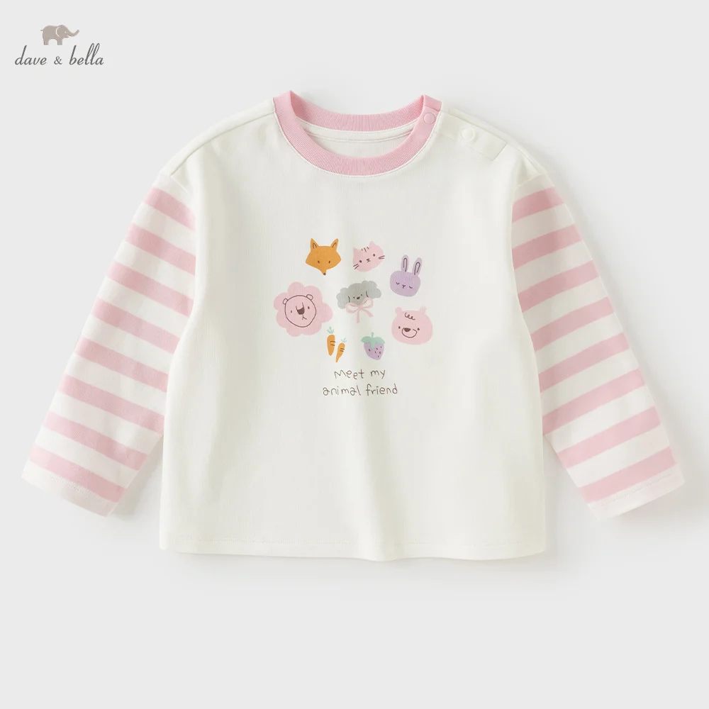 Dave Bella Long-sleeve T-shirt For Kids' Girls Autumn Printed Tops And Pullover Spring Fashionable Children's Clothing DB3263463
