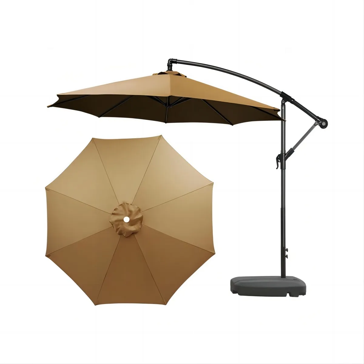 3M Garden Umbrella with Base,Outdoor Parasol，Sun Shade Umbrella,Beach Canopy,Waterproof Adjustable Height and Tilt,Beige,Base