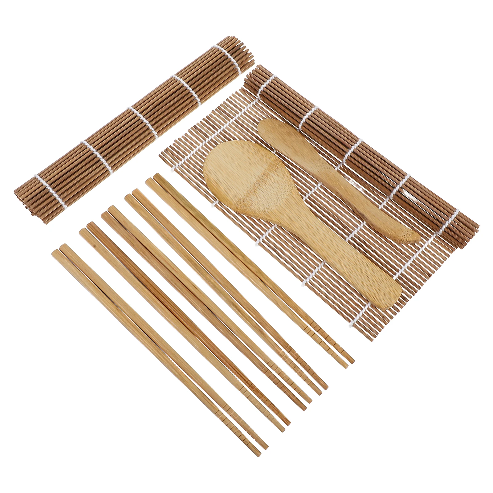 9 pcs Bamboo Making Kit Roller Mat Spatula Chopsticks Rice Paddle Spreader Japanese Cooking Tools Beginner