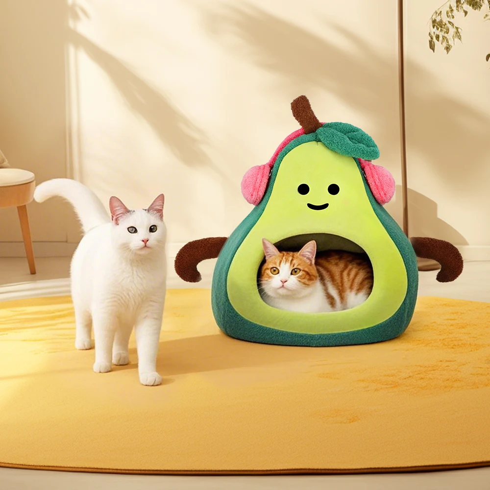 

Cat creative fruit cat bed avocado cat bed semi-open cat bed soft cat and dog universal bed suitable for large cats to rest