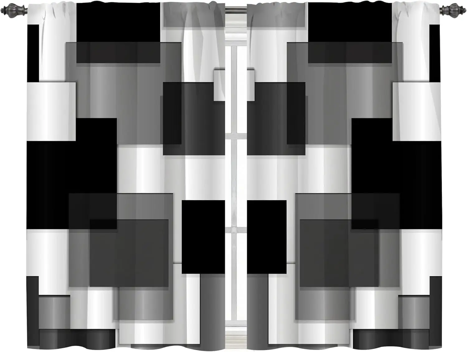 Modern Geometric Abstract Black White Monochrome Curtains Drapes 2pcs Pair Window Curtains for Living Room Bedroom Home Decor