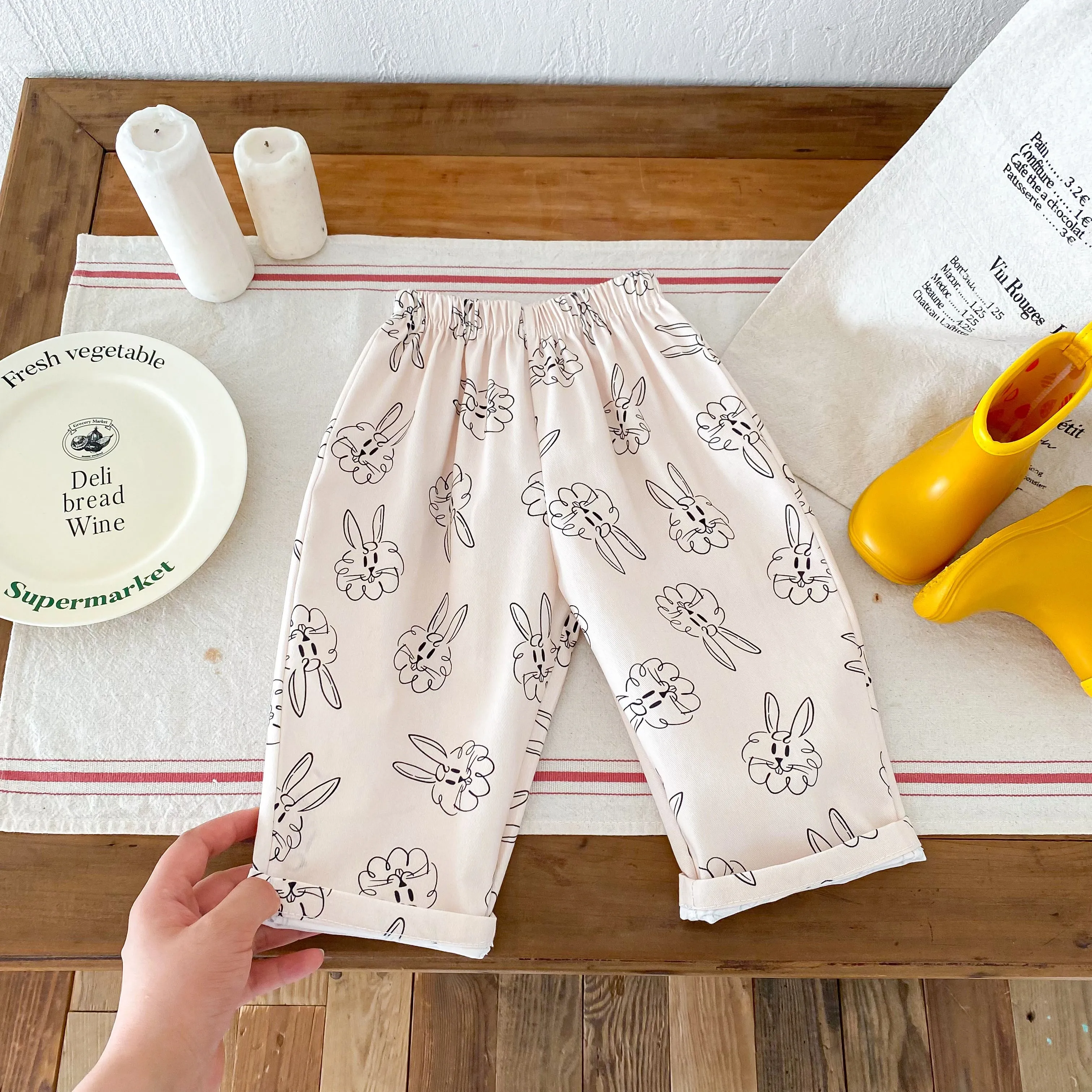 Full Print Casual Sports Loose Trousers For Boys Girls Spring Thin Cotton Pants 1-6Age Baby Trendy Simple Cartoon Cute Pants