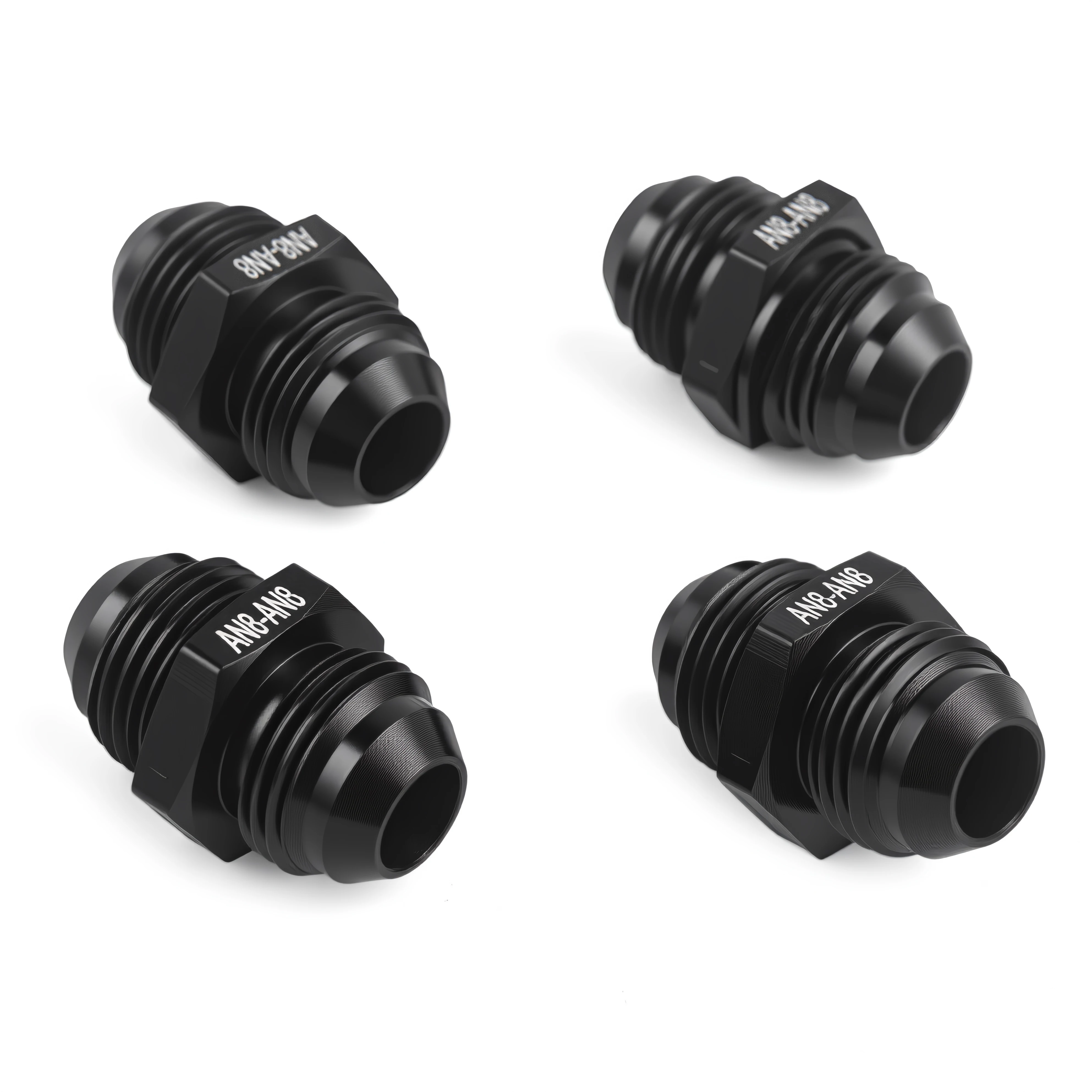 4pcs Aluminum Straight AN6/8/10 To AN6/8/10 Hose Fitting Adapter 37 Degree Angle Seal Black Anodized