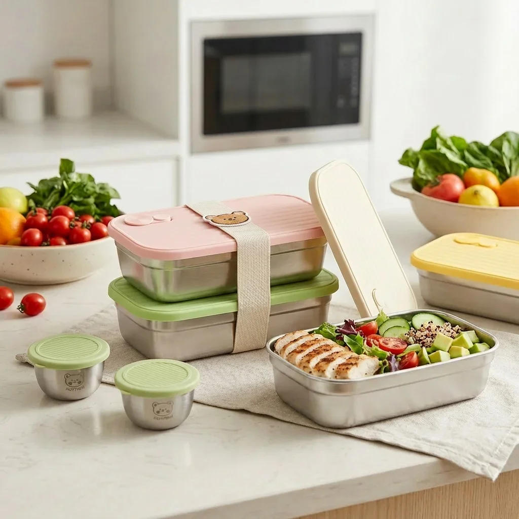 Durable Sealed Bento Box With Sauce Box 304 Stainless Steel Lunch Box Microwave Safe Fruit Salad Food Container For Students