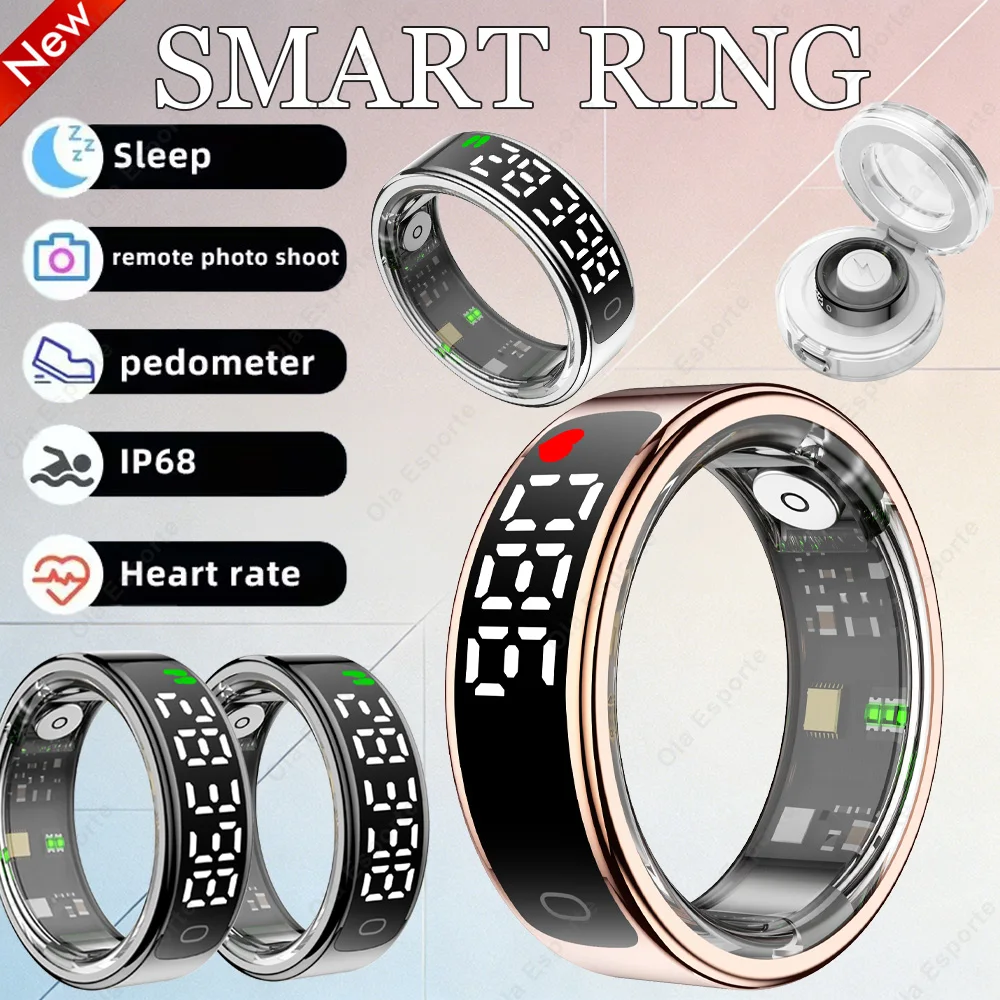Smart Ring with Display Screen and Touch Heart Rate Blood Oxygen Sleep Health Monitoring Sports Count steps Waterproof Smartring