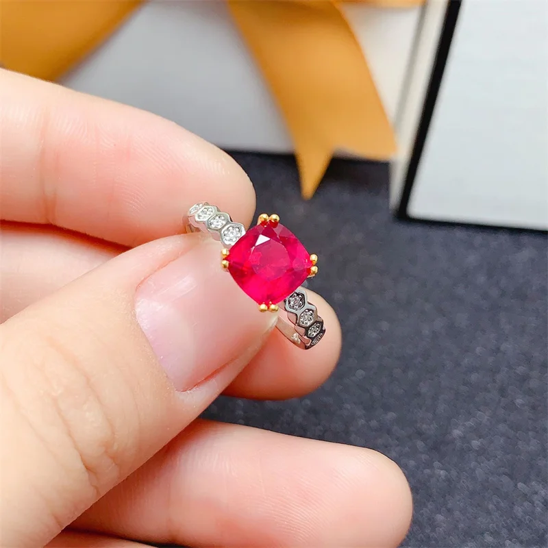 925 Silver Heated Natural Ruby Female Ring Retro Court Style Ring with Certificate