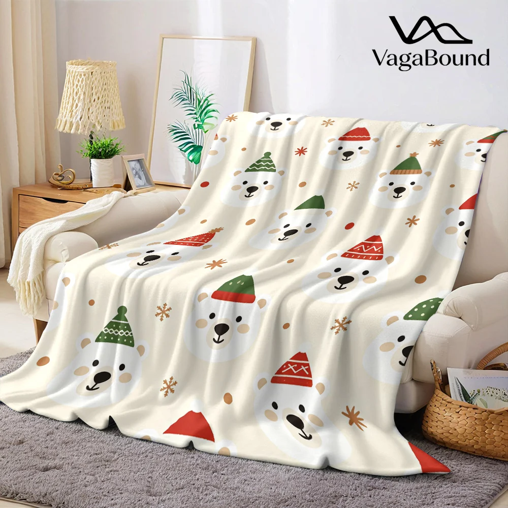 Cute Polar Bear Christmas Flannel Blanket Warm Soft Halloween Christmas All-Season Couch Decorative Cozy Warm Gift