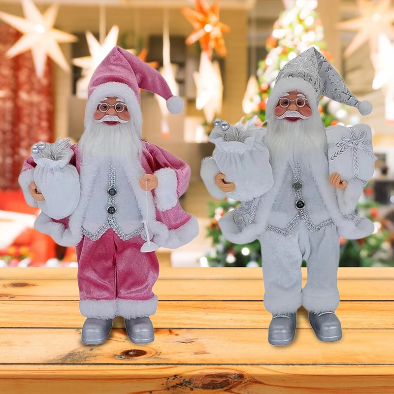 Christmas Decorations Sitting Santa Claus Figurine 2Pcs/Set for Indoor Outdoor Table Fireplace Window Decor 30CM Plush Doll