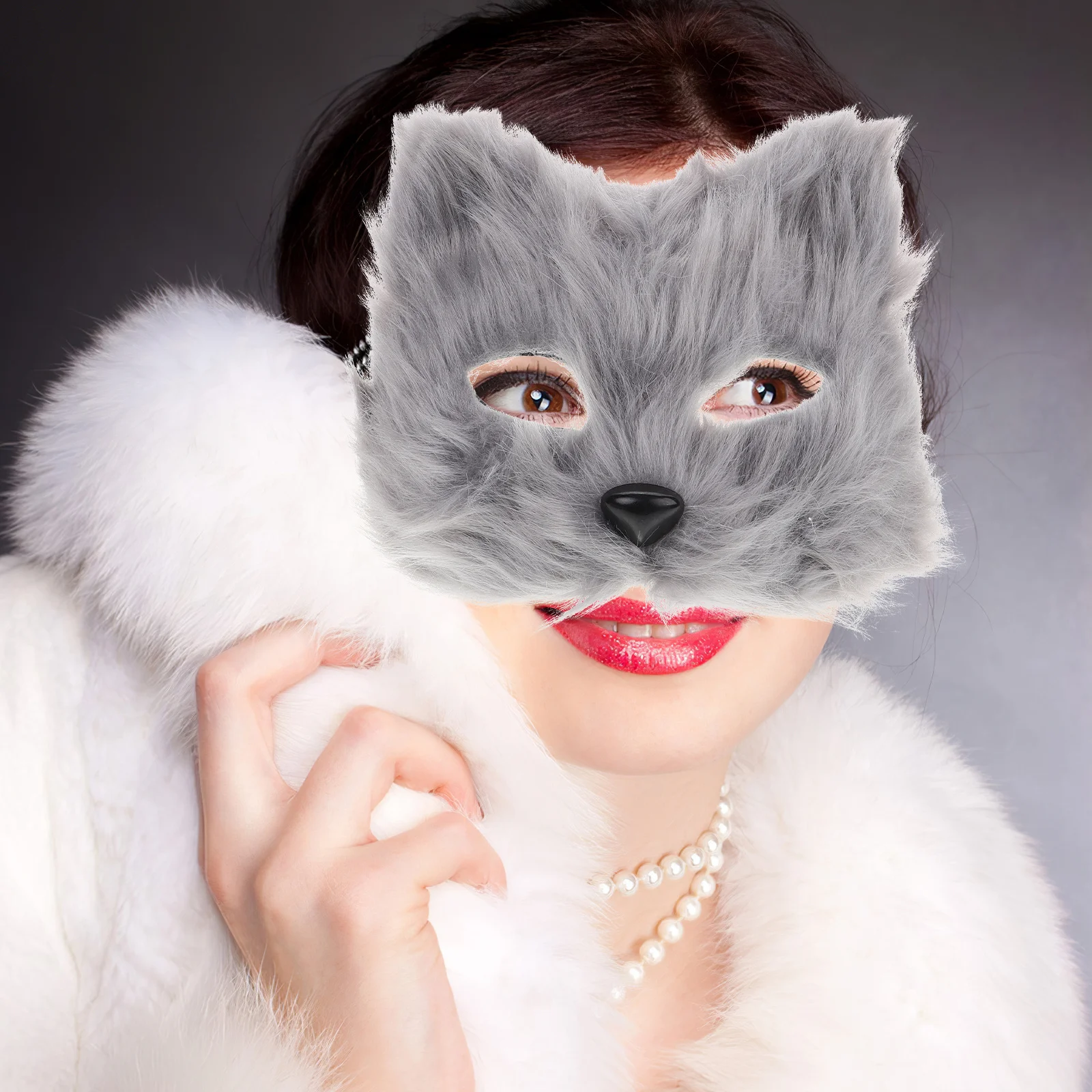 

Faux Fur Tail for Cosplay Halloween Party Costume Gray Wolf Ears and with Dress