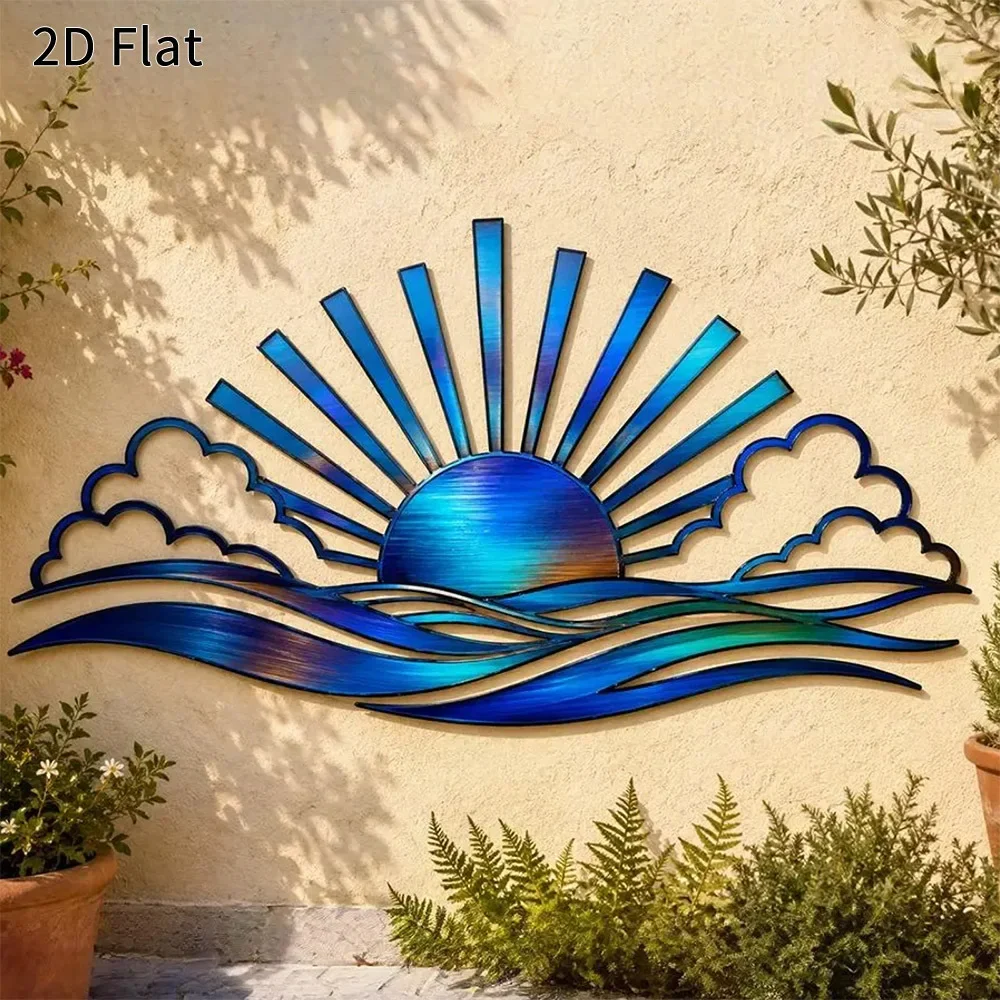 CIFBUY Sunset Ocean Wave Cloud Metal Wall Art Colorful Metal Sunrise Coastal Wall Hanging Decor For Home Patio